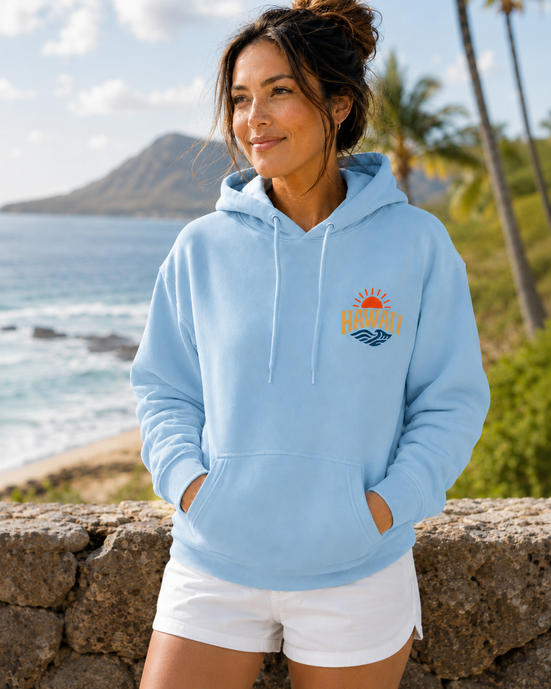 Hawai'i Lava Coast Surf Hoodie | Vintage Wave, Volcano & Palm Tree Graphic Sweatshirt