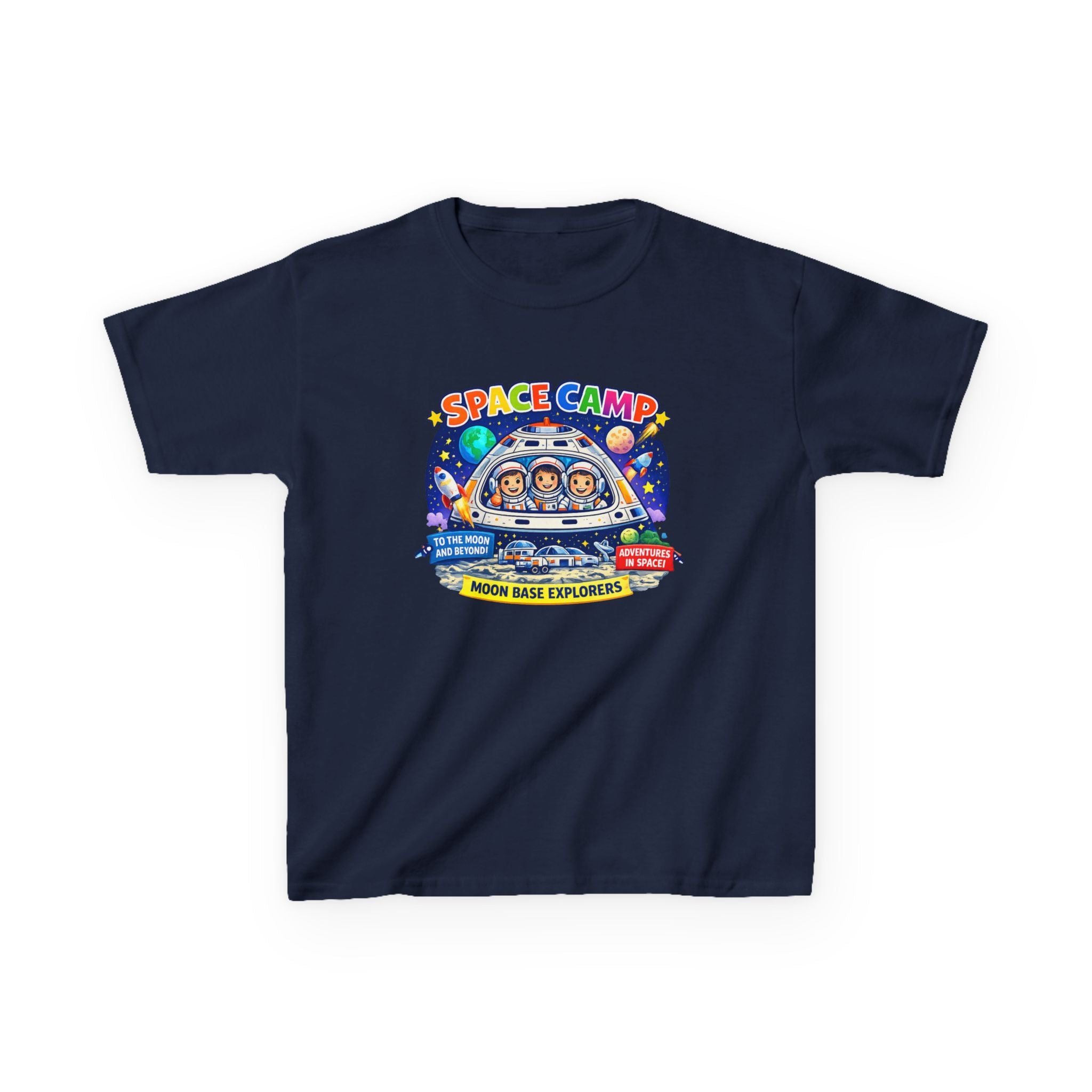 Space Camp Kids T-Shirt — Moon Base Explorers Graphic Tee