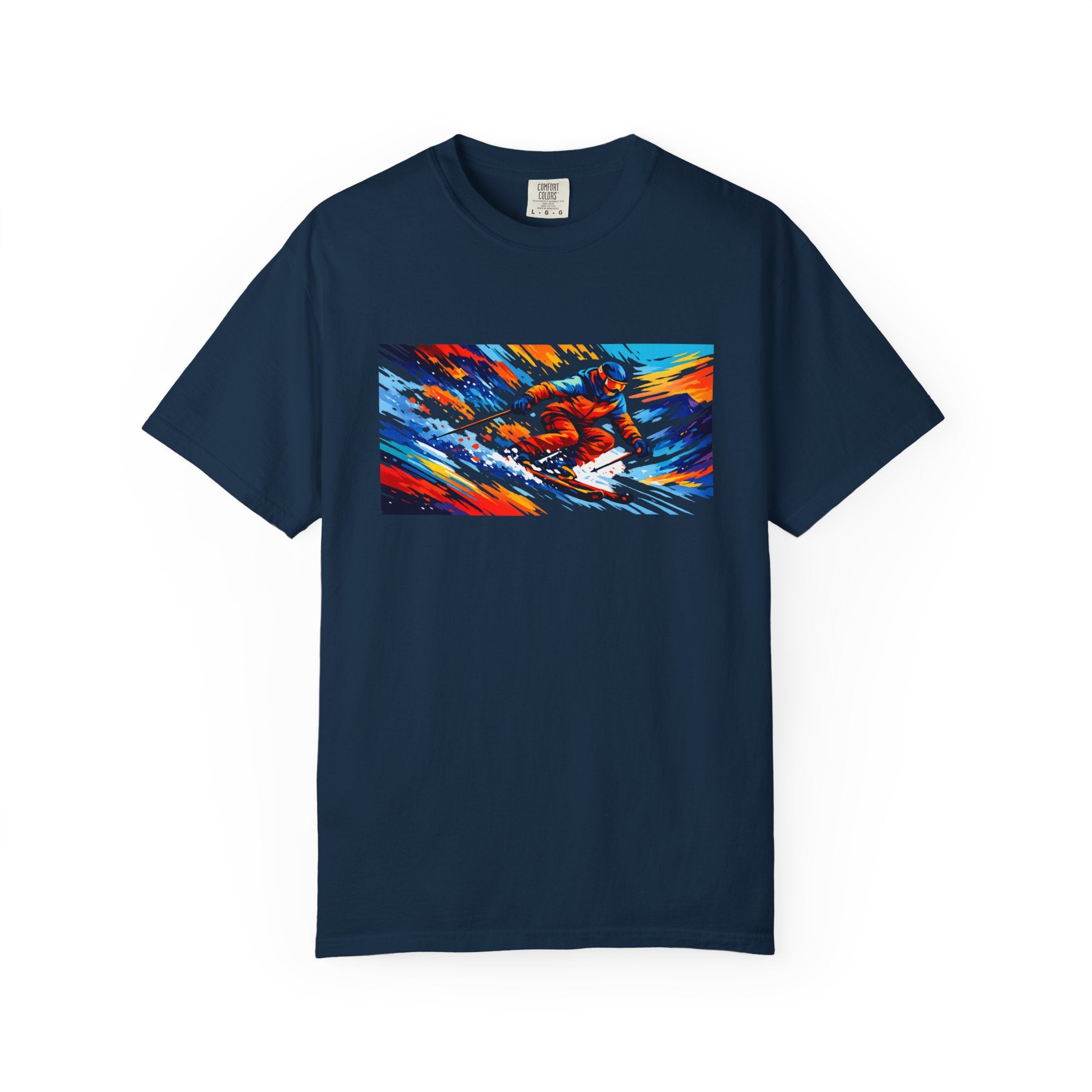 Downhill Skiing Art T-Shirt — Colorful Abstract Ski Graphic Tee