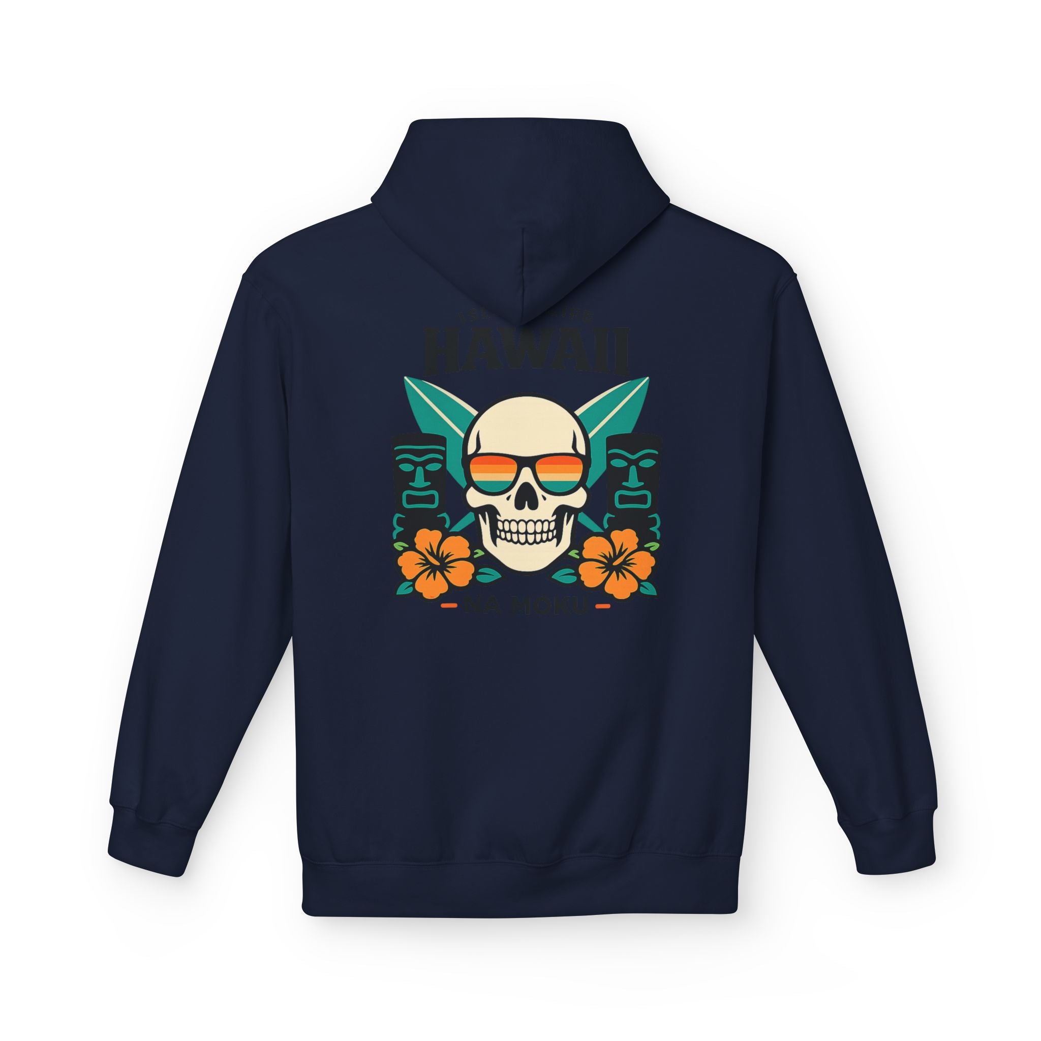 Hawaii Skull Surf Hoodie — Na Moku Island Tiki Floral Pullover