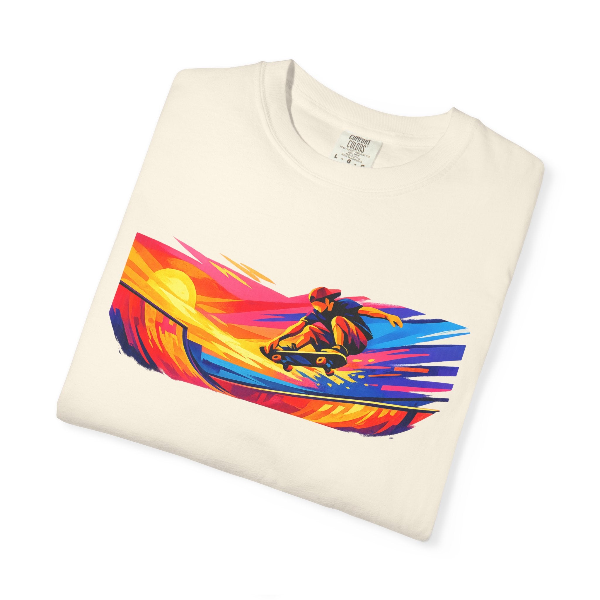 Skateboard Sunset T-Shirt — Vibrant Retro Surf Graphic