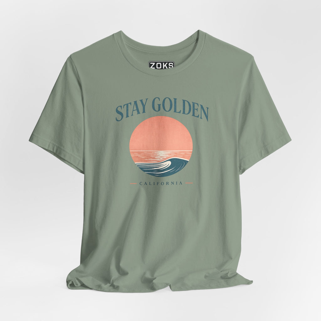 Stay Golden Sunset California Tee — Minimalist Women's Graphic T-Shirt