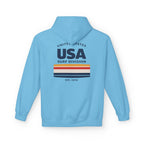 USA Surf Division Vintage Stripes Hoodie — Chest & Back Graphic