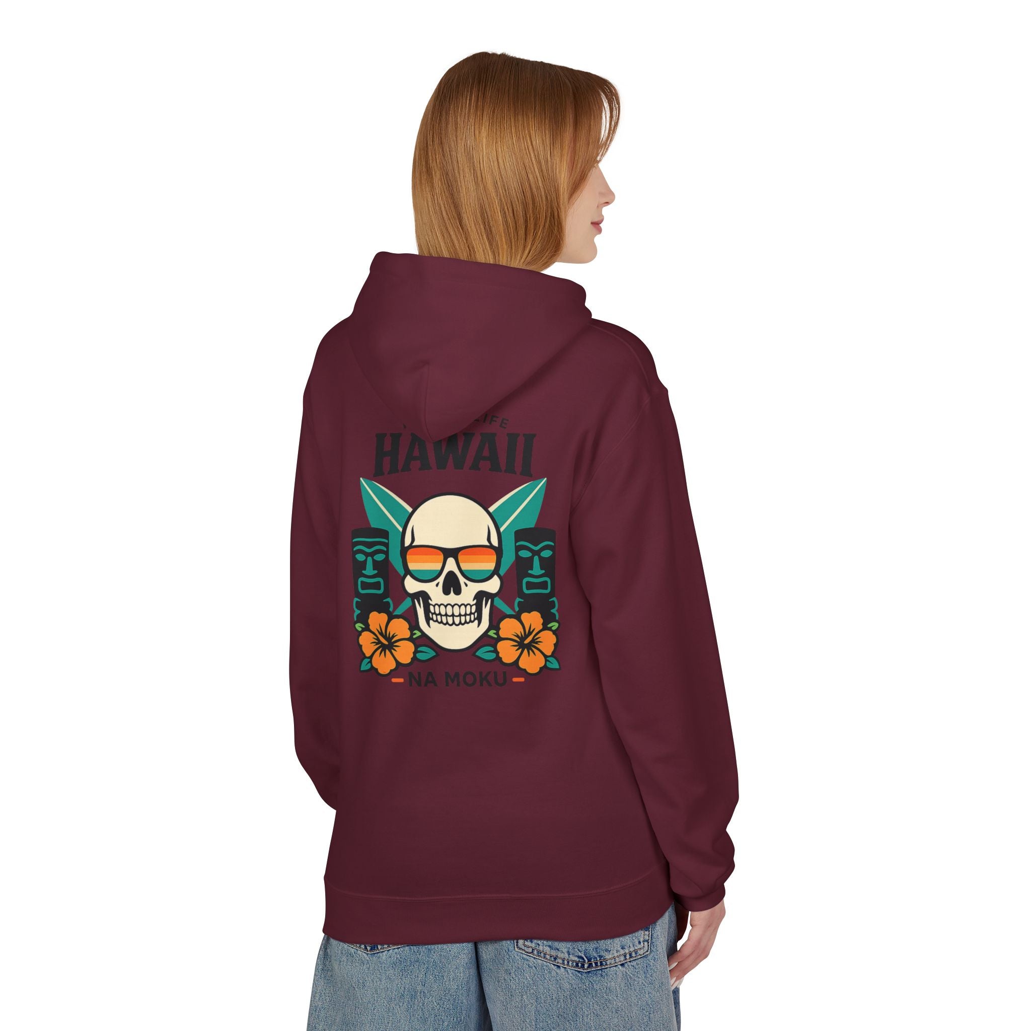 Hawaii Skull Surf Hoodie — Na Moku Island Tiki Floral Pullover