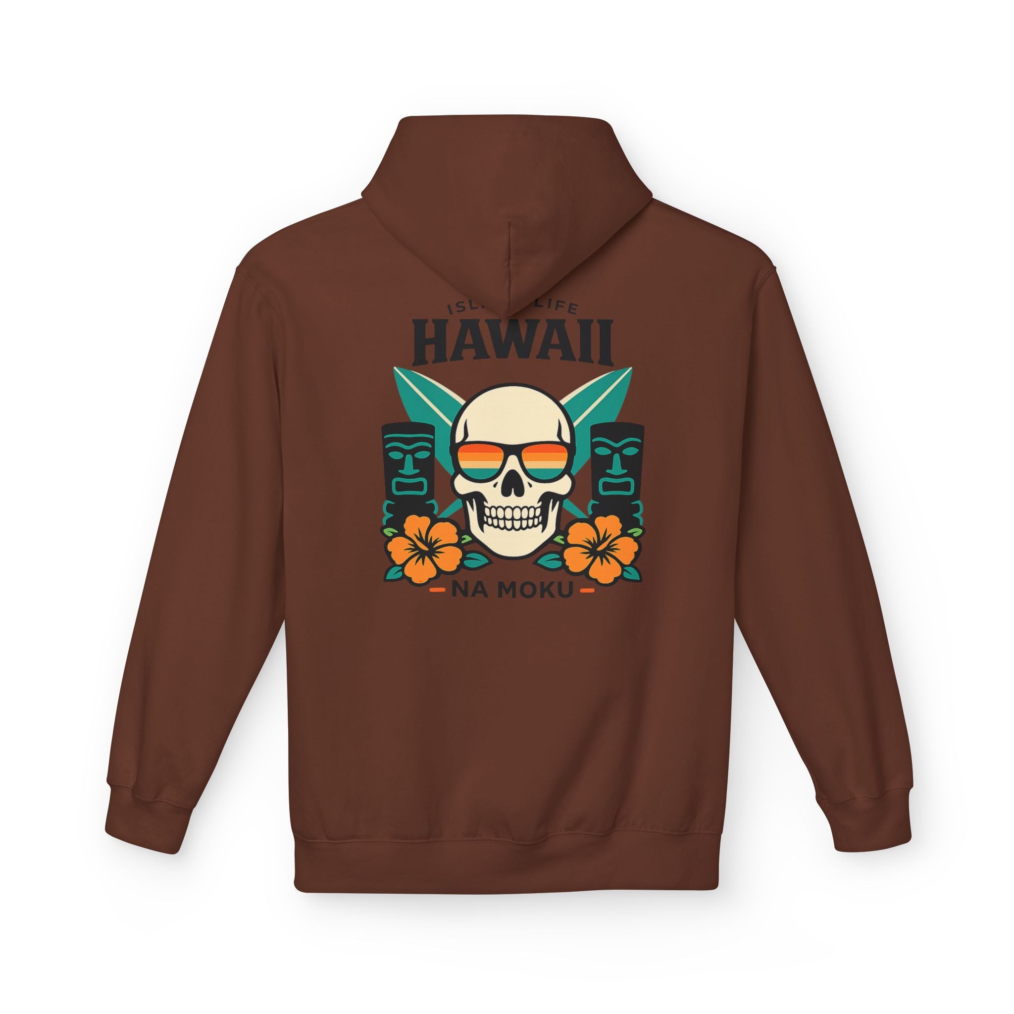 Hawaii Skull Surf Hoodie — Na Moku Island Tiki Floral Pullover