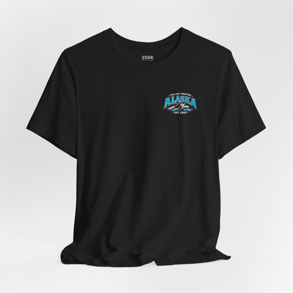 Alaska The Last Frontier T-Shirt – Orca Sunset Graphic Tee, Vintage Outdoor Travel Shirt, Nature Adventure Back Print Tee