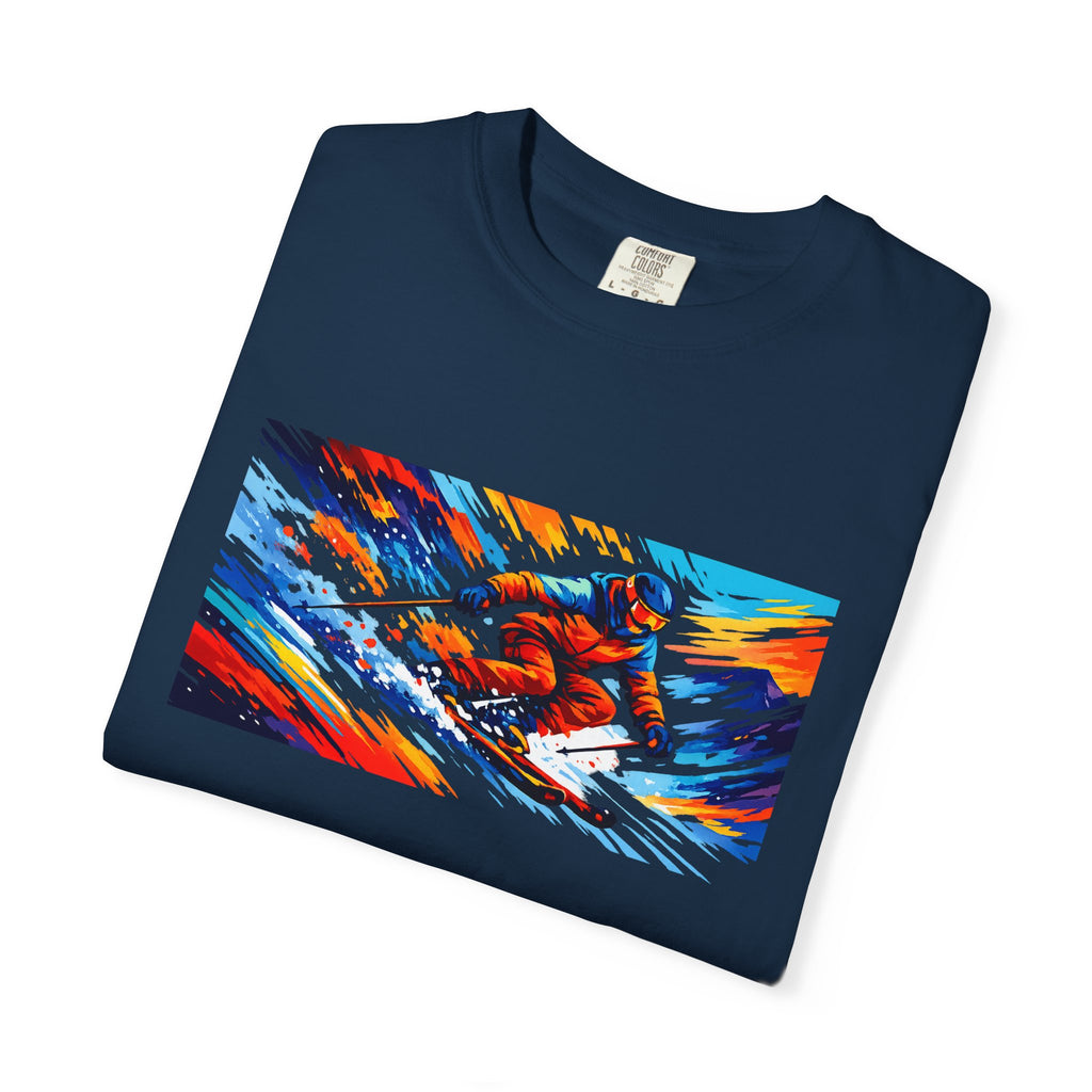 Downhill Skiing Art T-Shirt — Colorful Abstract Ski Graphic Tee