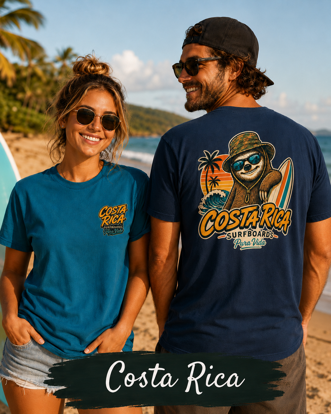 Pura Vida Sloth Beach Costa Rica T-Shirt – Retro Tropical Surf Graphic Tee