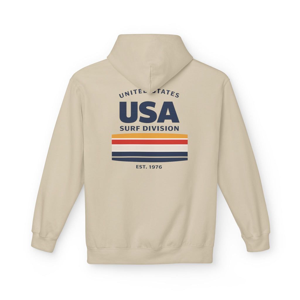 USA Surf Division Vintage Stripes Hoodie — Chest & Back Graphic