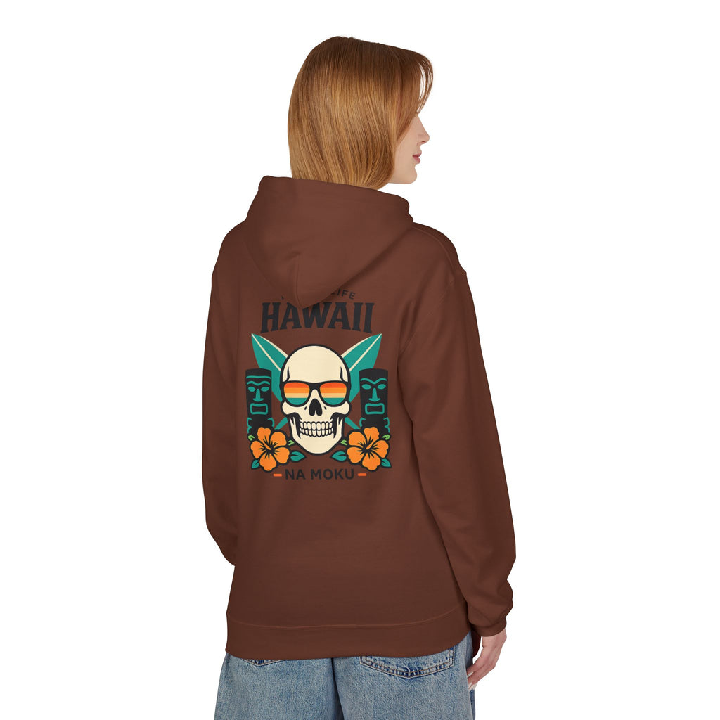 Hawaii Skull Surf Hoodie — Na Moku Island Tiki Floral Pullover