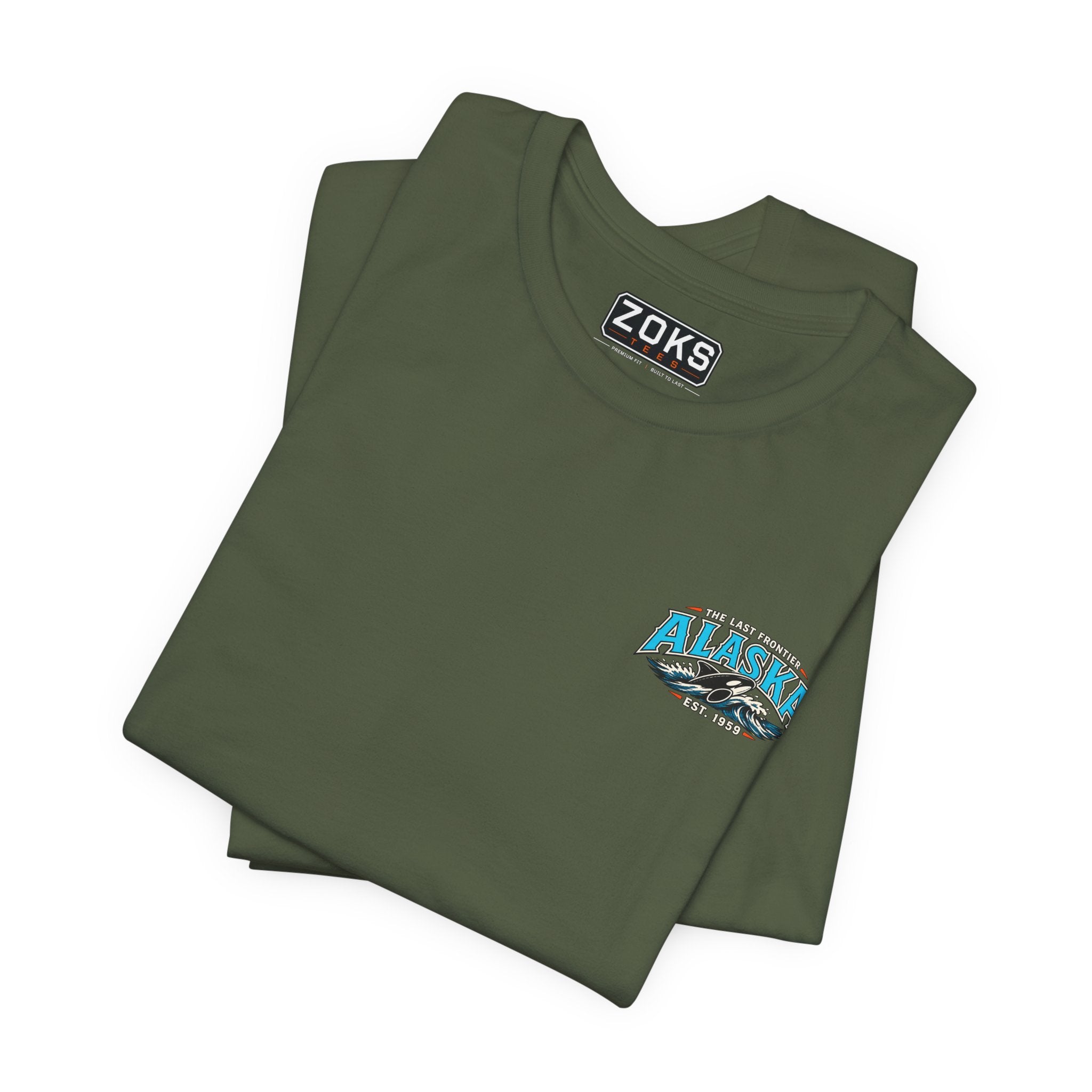 Alaska The Last Frontier T-Shirt – Orca Sunset Graphic Tee, Vintage Outdoor Travel Shirt, Nature Adventure Back Print Tee