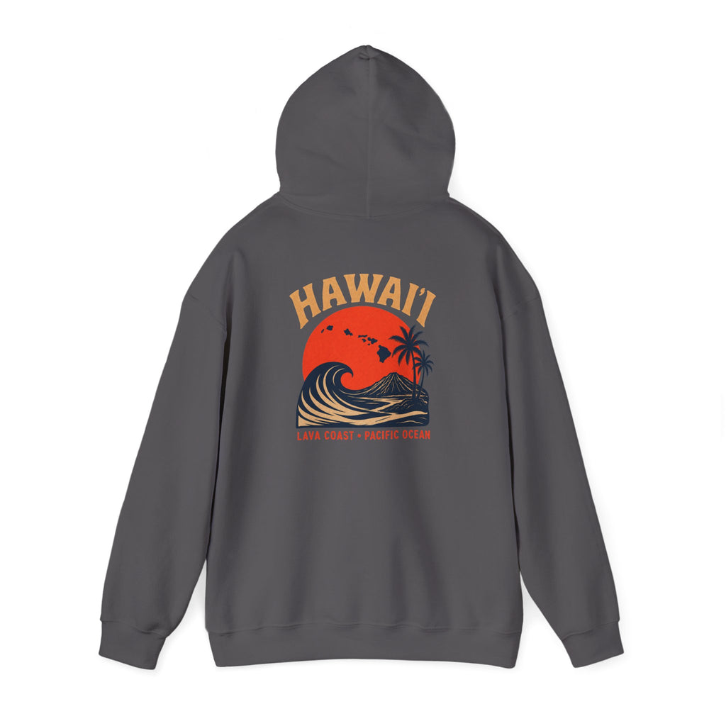 Hawai'i Lava Coast Surf Hoodie | Vintage Wave, Volcano & Palm Tree Graphic Sweatshirt