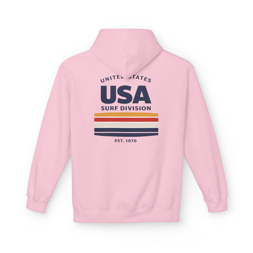 USA Surf Division Vintage Stripes Hoodie — Chest & Back Graphic