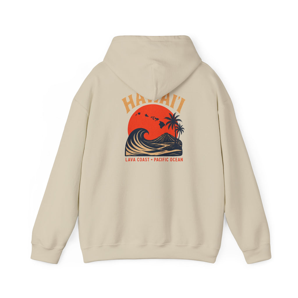 Hawai'i Lava Coast Surf Hoodie | Vintage Wave, Volcano & Palm Tree Graphic Sweatshirt