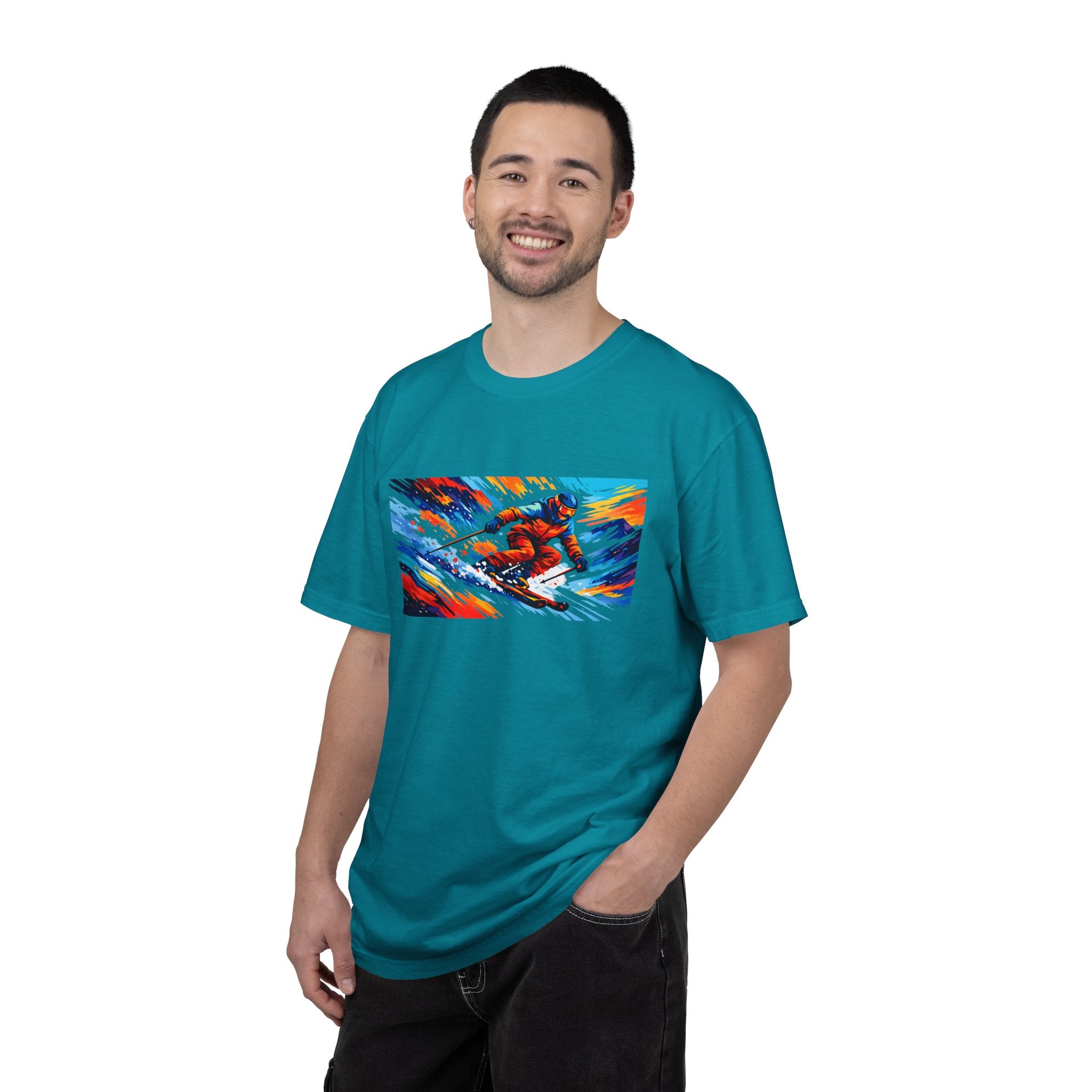 Downhill Skiing Art T-Shirt — Colorful Abstract Ski Graphic Tee