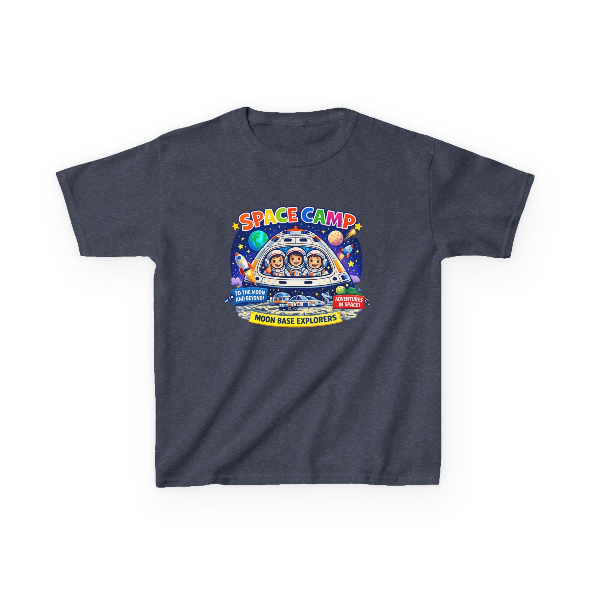 Space Camp Kids T-Shirt — Moon Base Explorers Graphic Tee