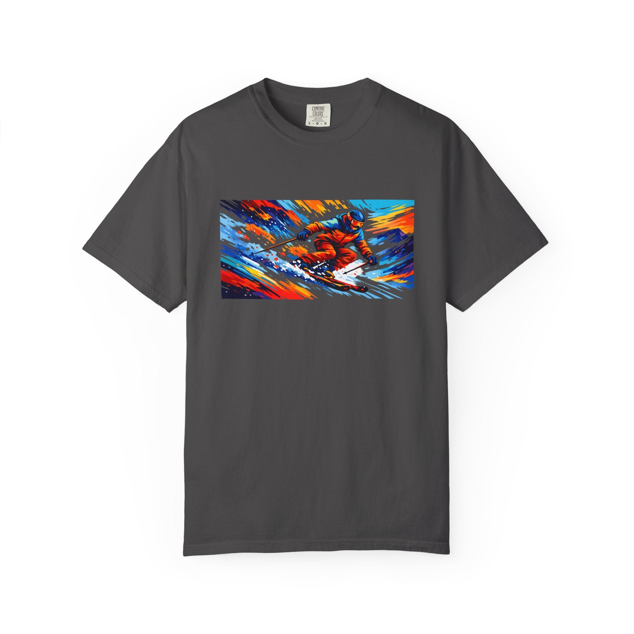 Downhill Skiing Art T-Shirt — Colorful Abstract Ski Graphic Tee