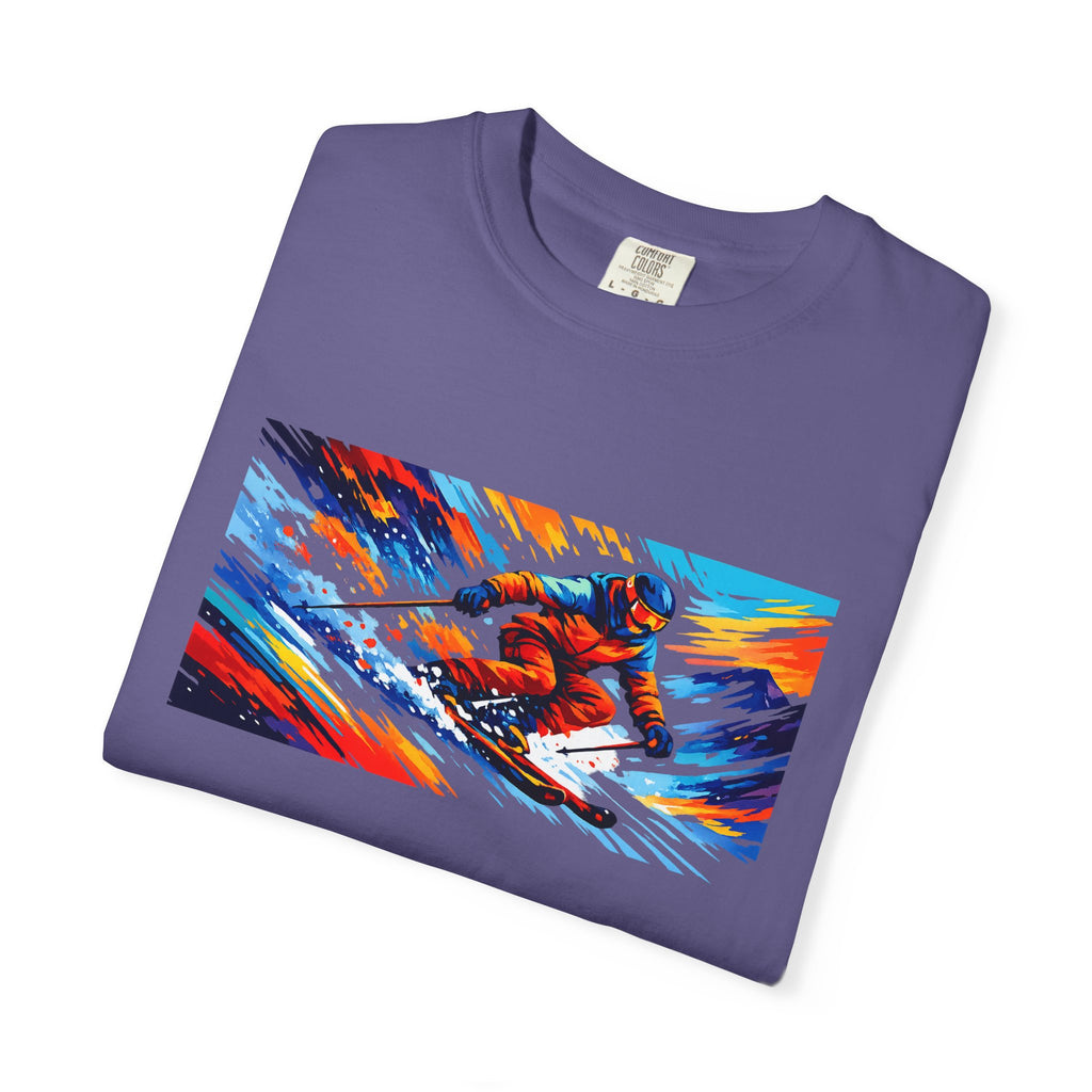 Downhill Skiing Art T-Shirt — Colorful Abstract Ski Graphic Tee
