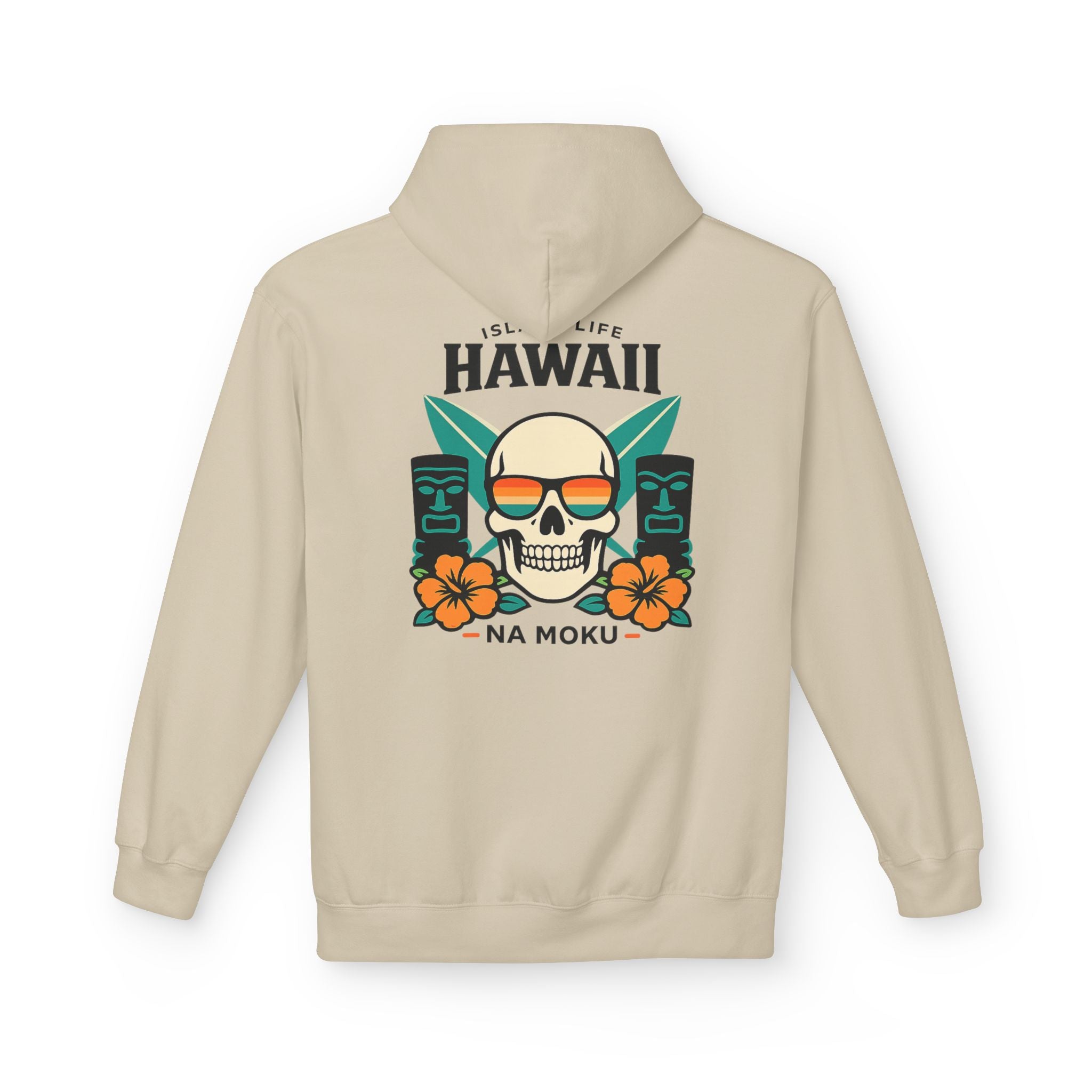 Hawaii Skull Surf Hoodie — Na Moku Island Tiki Floral Pullover