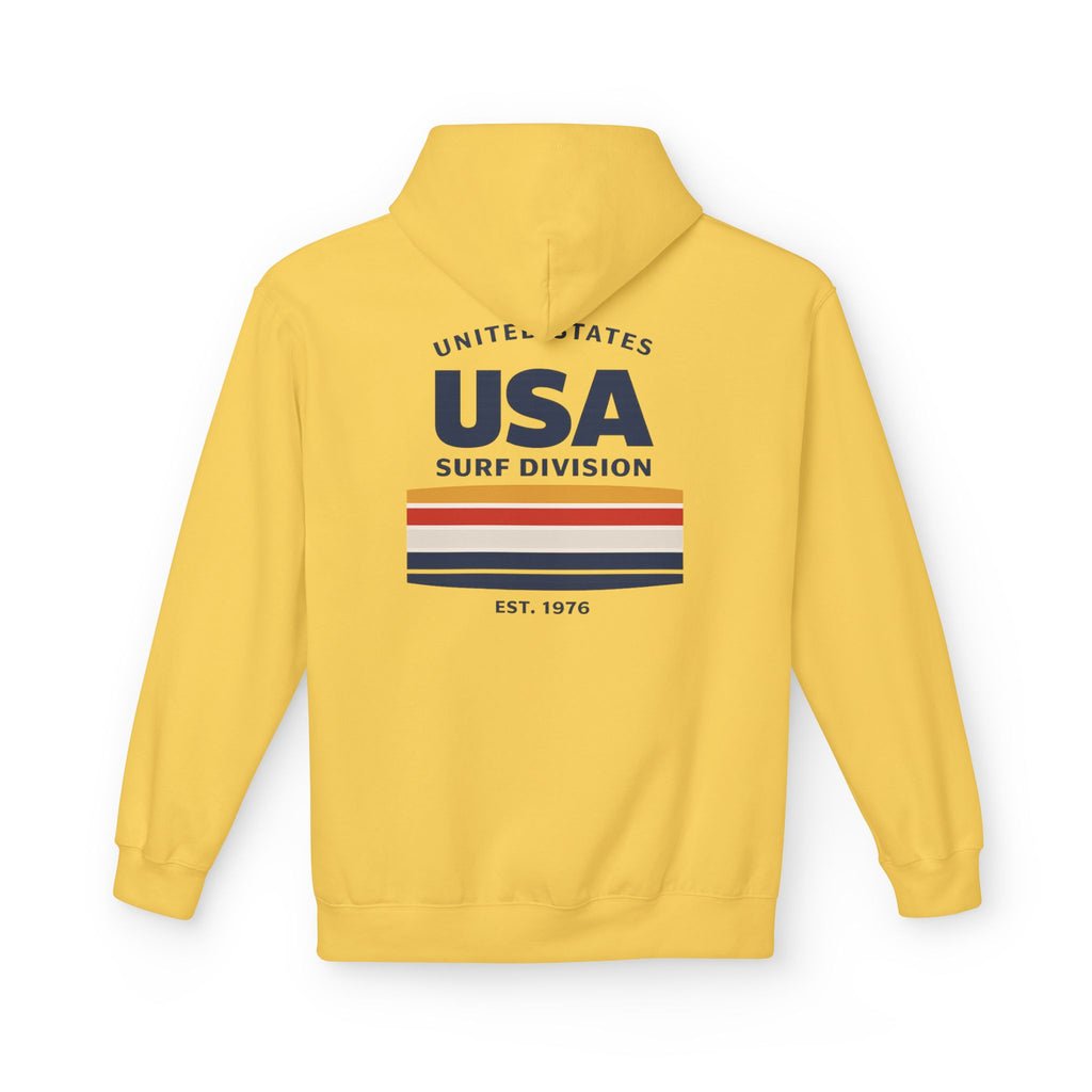 USA Surf Division Vintage Stripes Hoodie — Chest & Back Graphic
