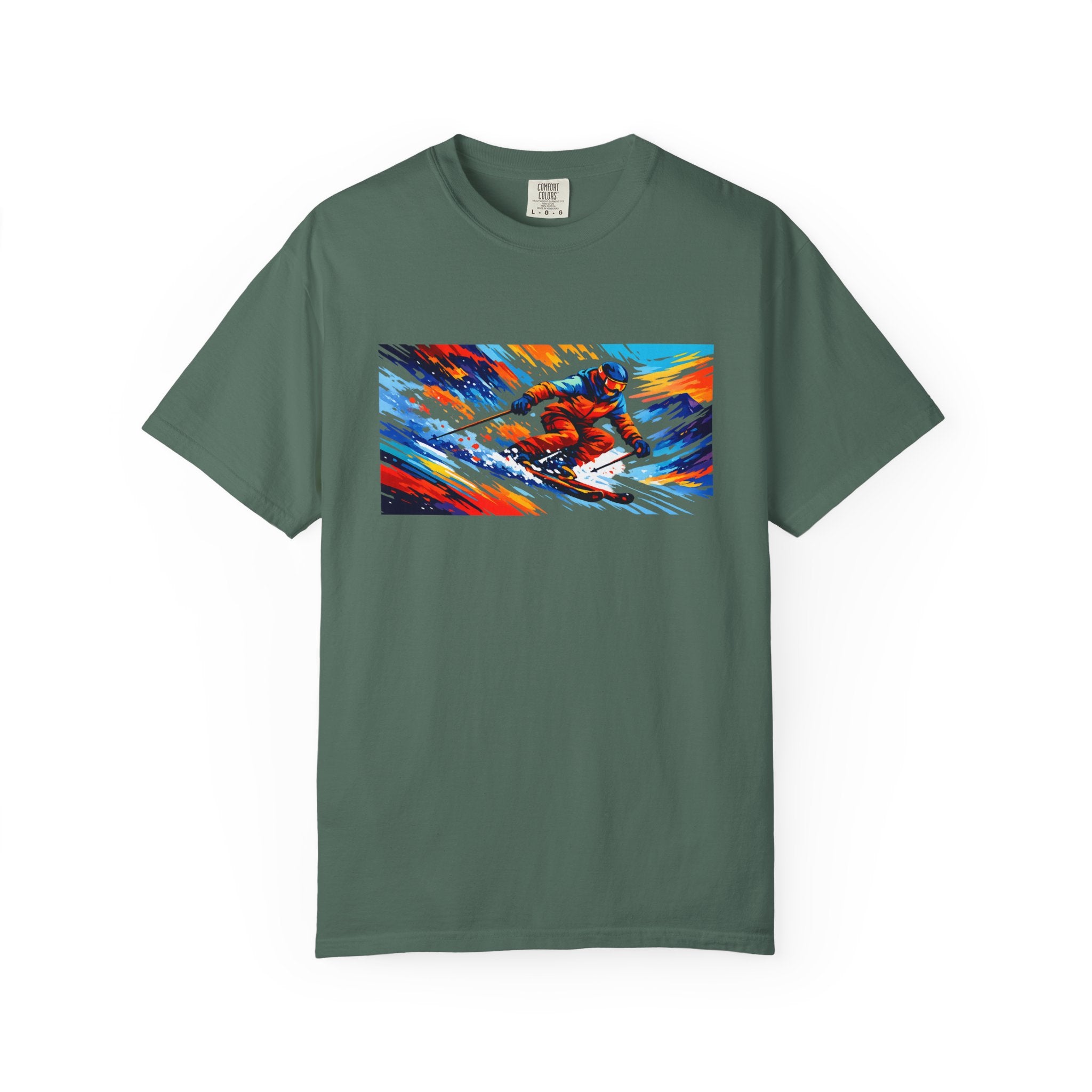 Downhill Skiing Art T-Shirt — Colorful Abstract Ski Graphic Tee