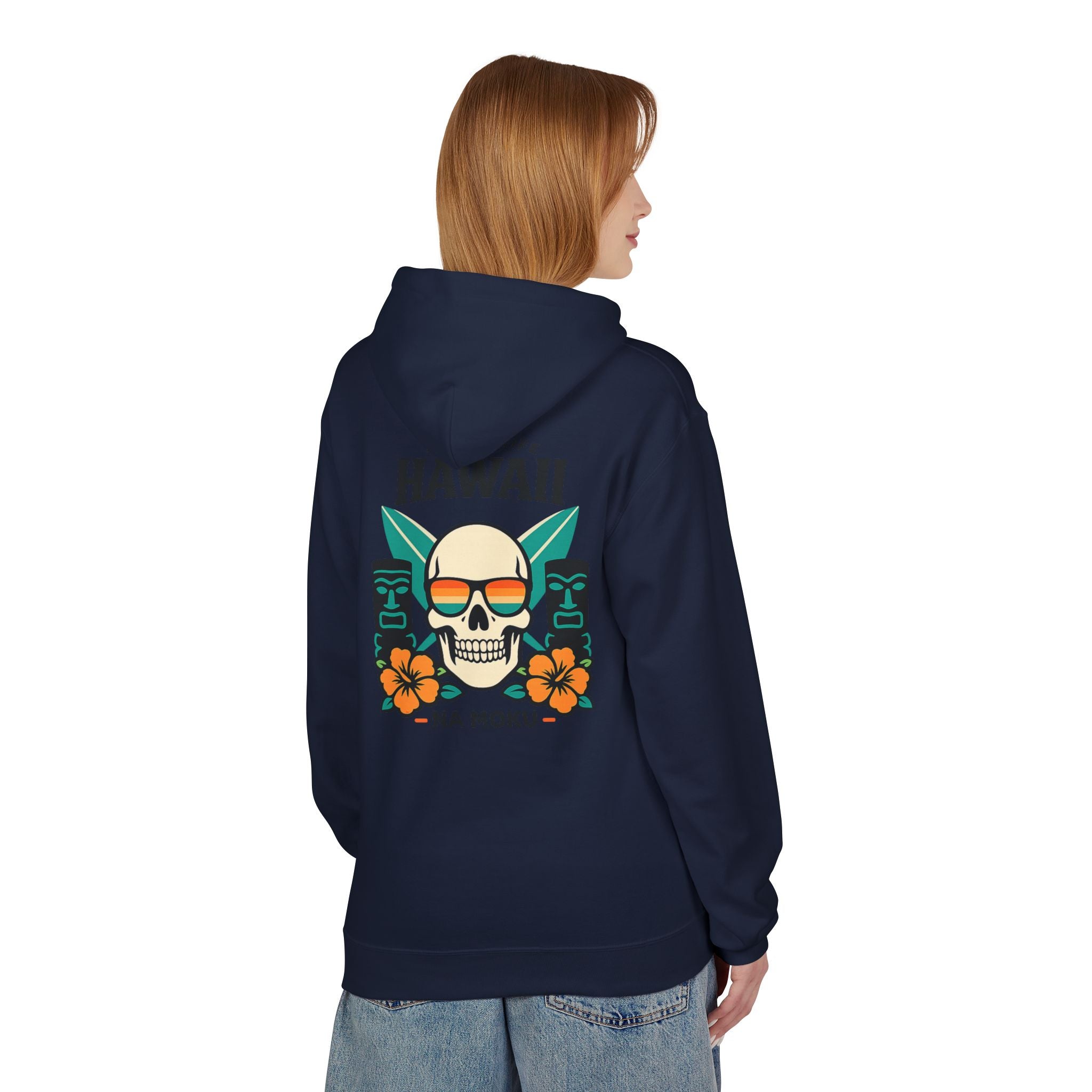 Hawaii Skull Surf Hoodie — Na Moku Island Tiki Floral Pullover