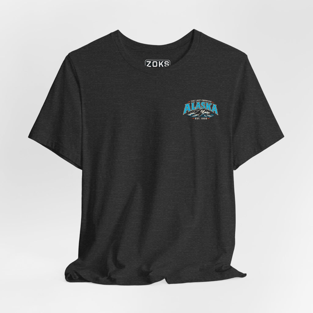 Alaska The Last Frontier T-Shirt – Orca Sunset Graphic Tee, Vintage Outdoor Travel Shirt, Nature Adventure Back Print Tee