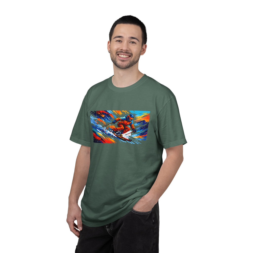 Downhill Skiing Art T-Shirt — Colorful Abstract Ski Graphic Tee