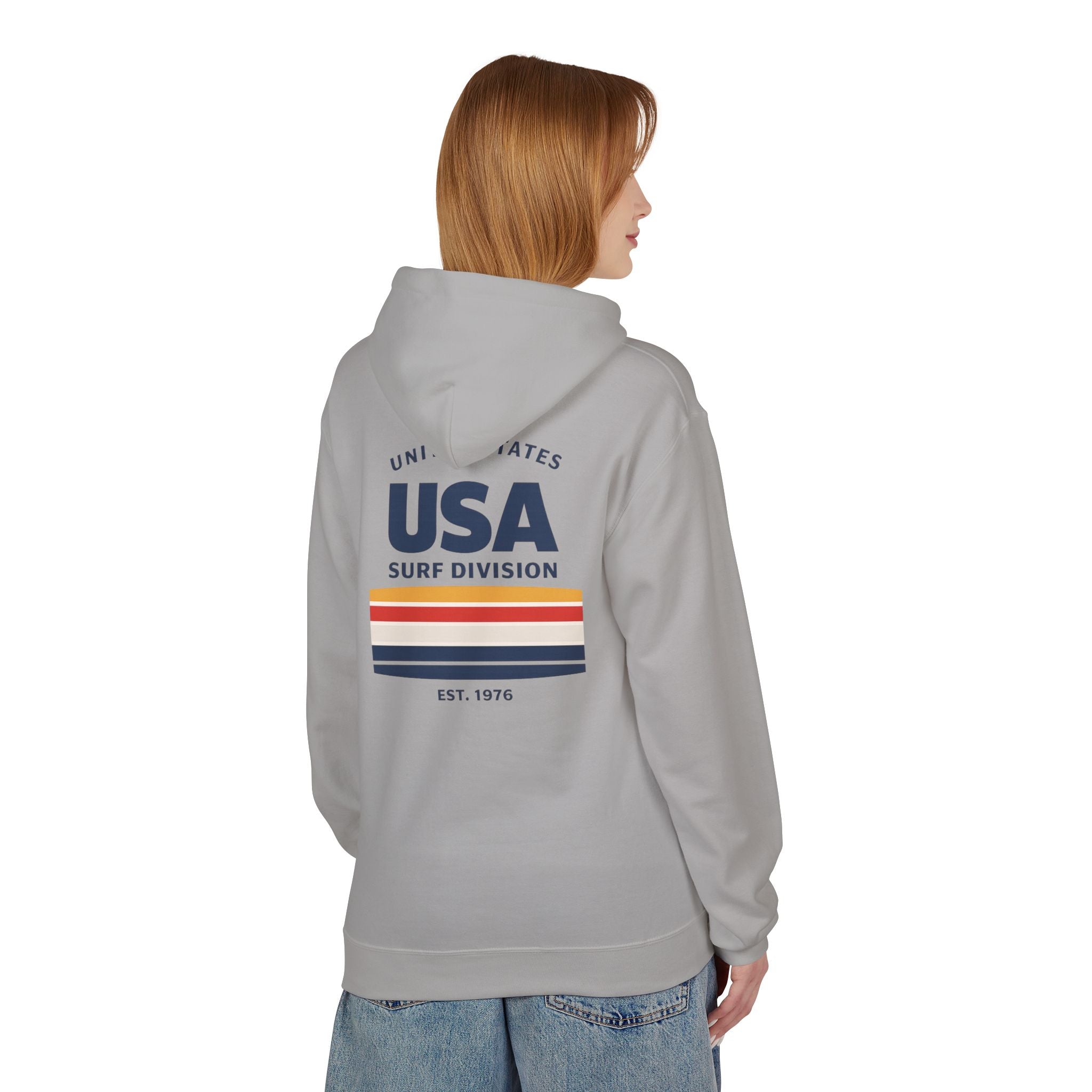 USA Surf Division Vintage Stripes Hoodie — Chest & Back Graphic