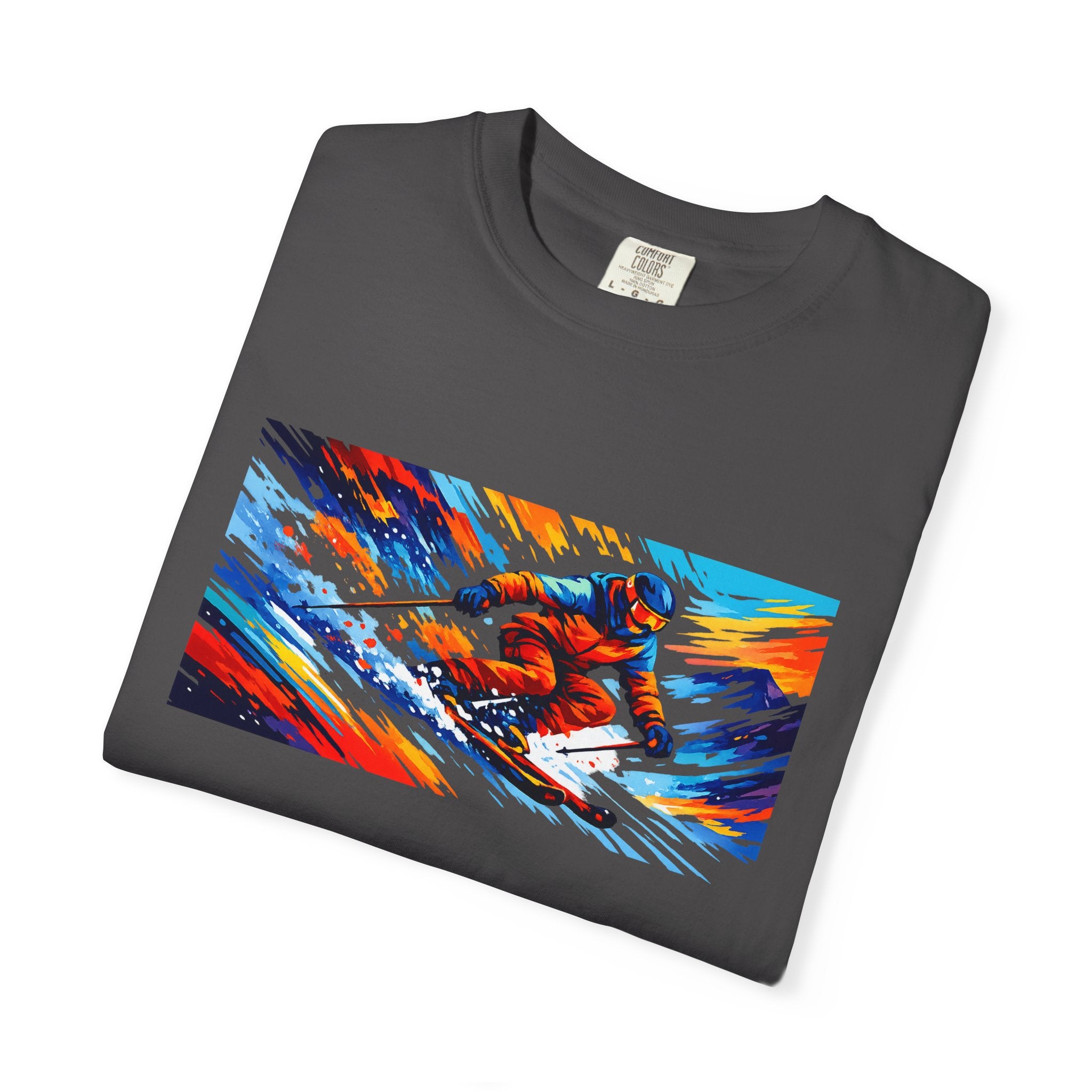 Downhill Skiing Art T-Shirt — Colorful Abstract Ski Graphic Tee