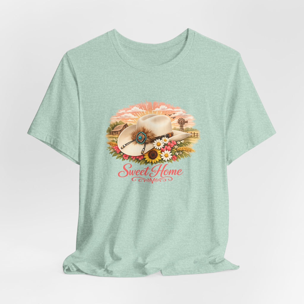 Women's Sweet Home Floral Cowboy Hat Tee — Country Vintage Graphic T-Shirt