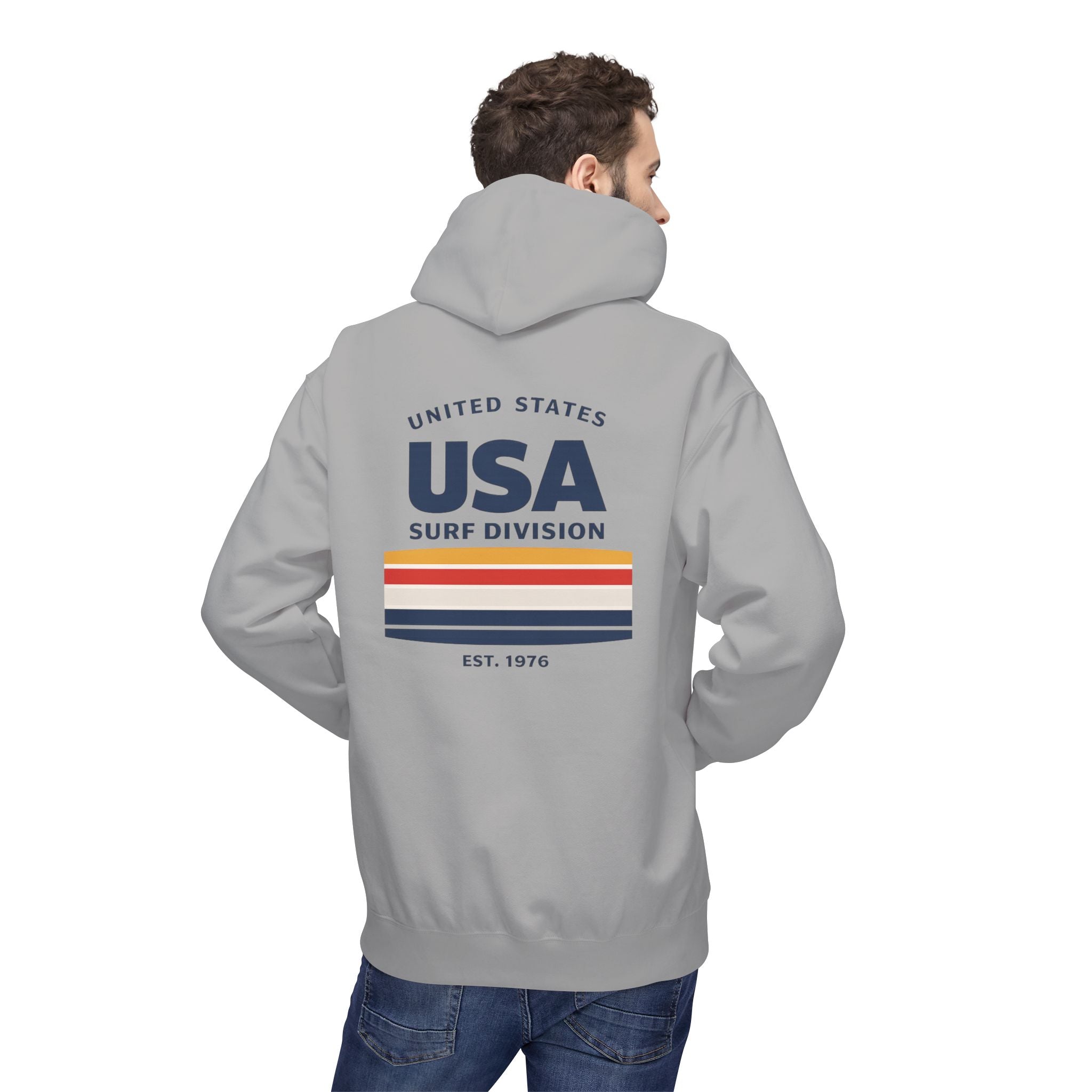 USA Surf Division Vintage Stripes Hoodie — Chest & Back Graphic