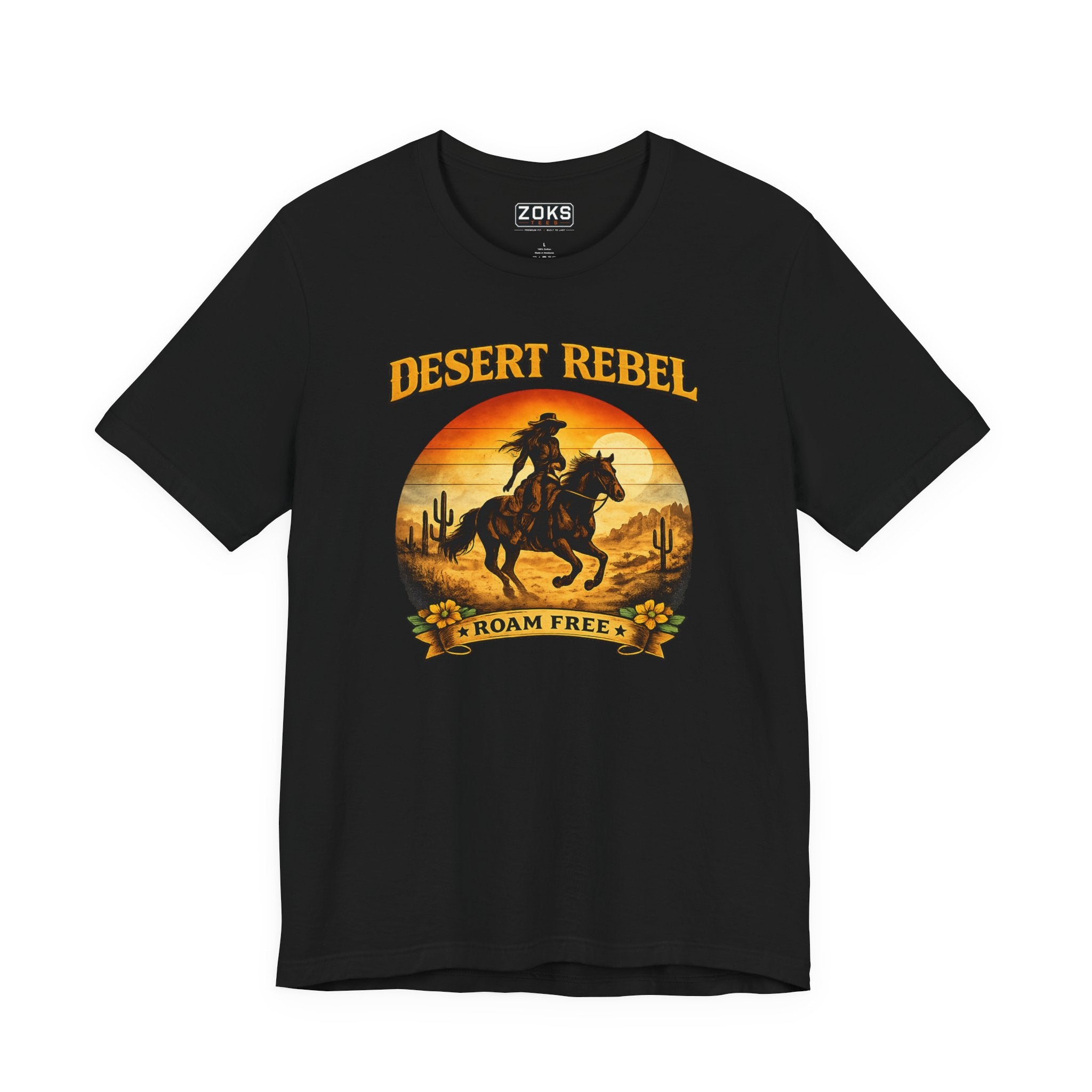 Desert Rebel 'Roam Free' - Women's Western Cowgirl Sunset T-Shirt