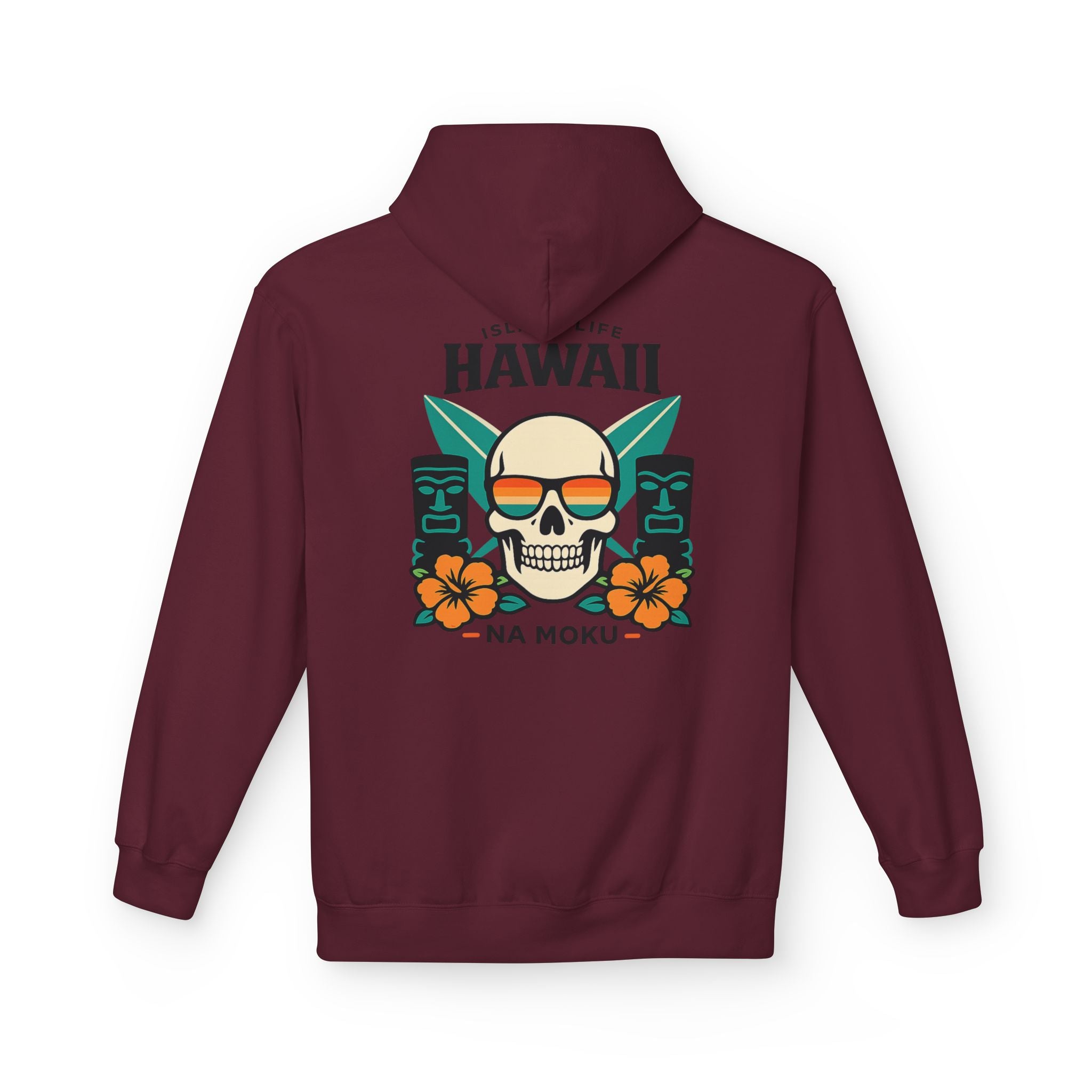 Hawaii Skull Surf Hoodie — Na Moku Island Tiki Floral Pullover