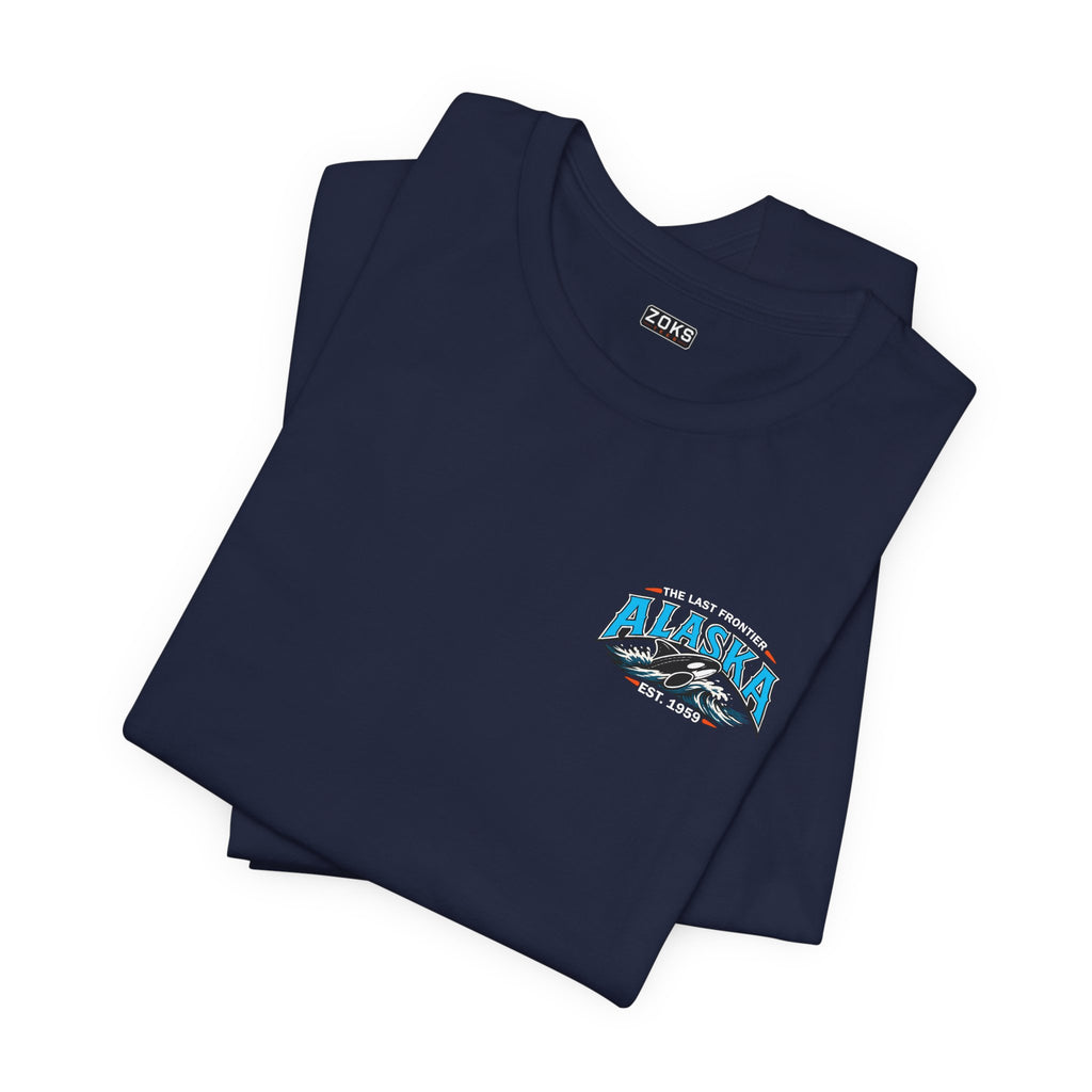 Alaska The Last Frontier T-Shirt – Orca Sunset Graphic Tee, Vintage Outdoor Travel Shirt, Nature Adventure Back Print Tee
