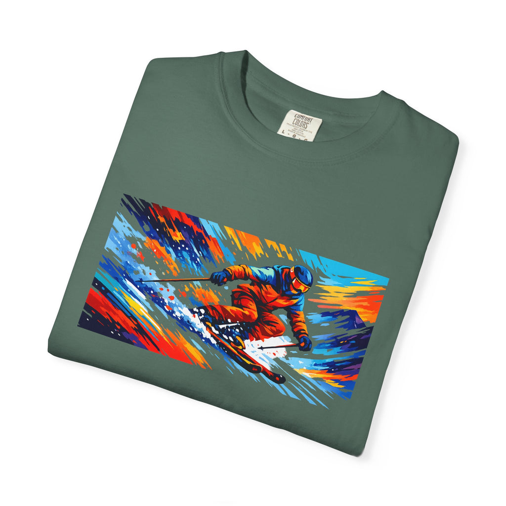 Downhill Skiing Art T-Shirt — Colorful Abstract Ski Graphic Tee