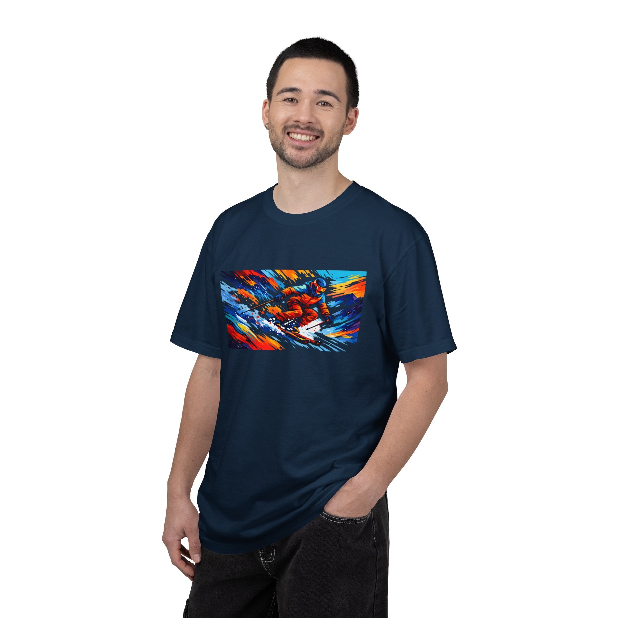 Downhill Skiing Art T-Shirt — Colorful Abstract Ski Graphic Tee