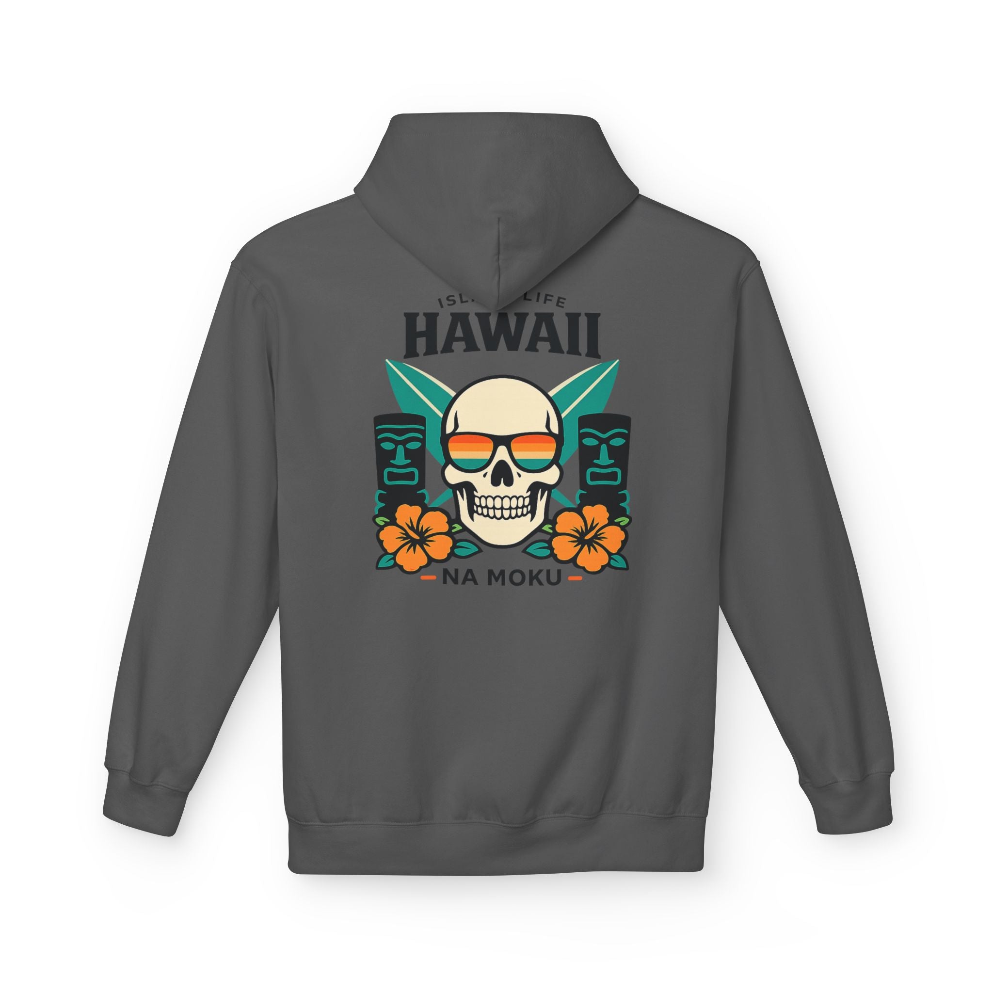 Hawaii Skull Surf Hoodie — Na Moku Island Tiki Floral Pullover