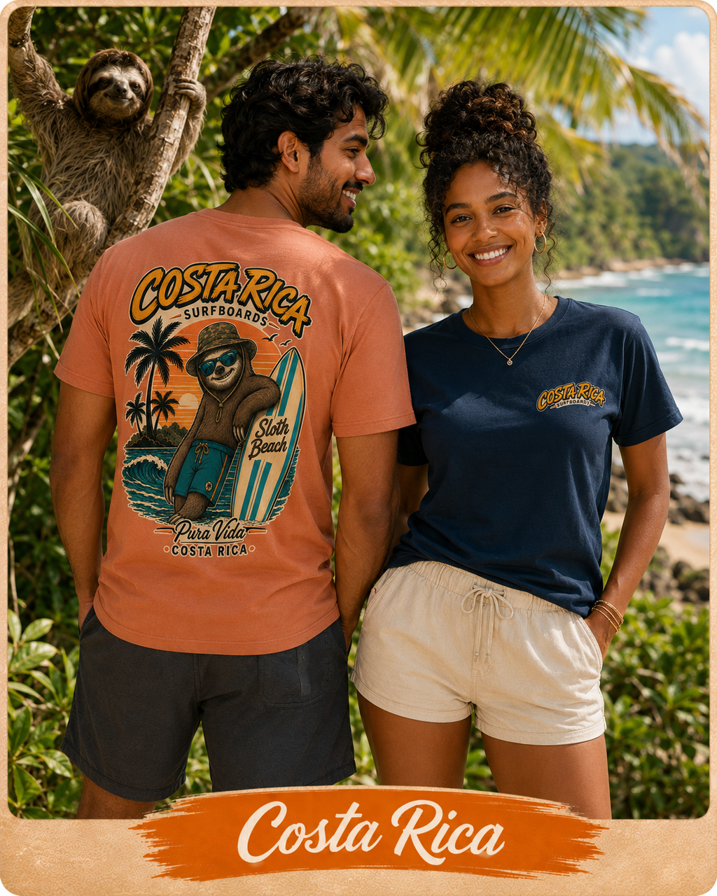 Costa Rica Surf Sloth T‑Shirt — Pura Vida Beach Tee