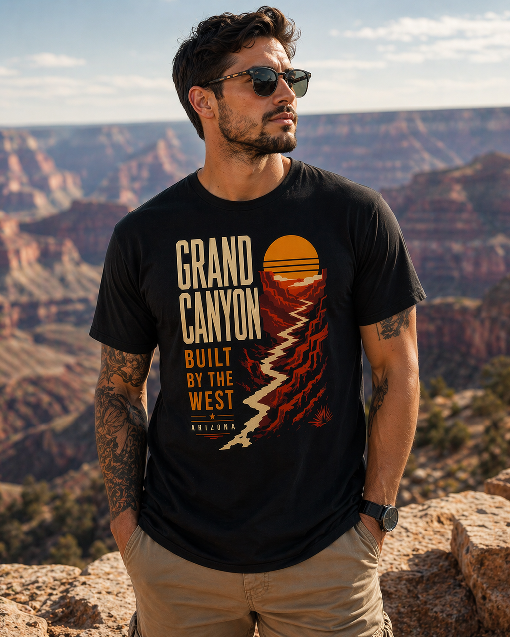 Grand Canyon Vintage Sunset T-Shirt — "Built by the West" Retro Travel Tee