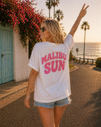 Malibu Sun Graphic Tee – Women's Soft Coastal Aesthetic Shirt, Summer Vacation Beach T-Shirt