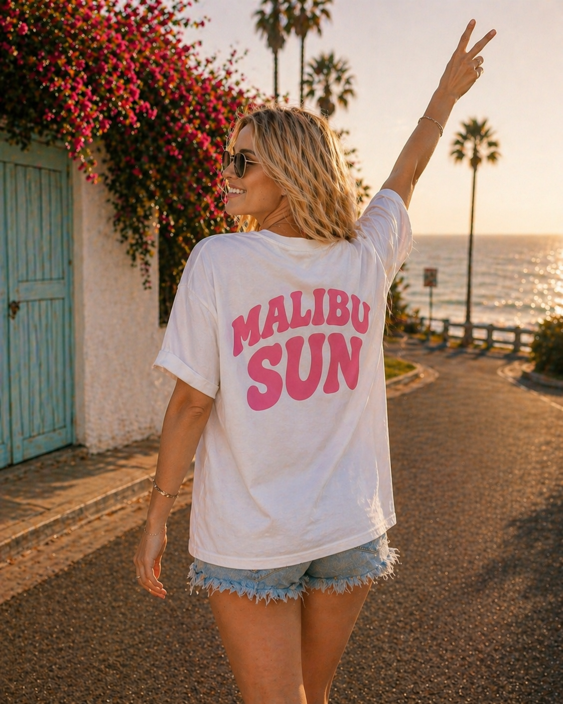 Malibu Sun Graphic Tee – Women's Soft Coastal Aesthetic Shirt, Summer Vacation Beach T-Shirt