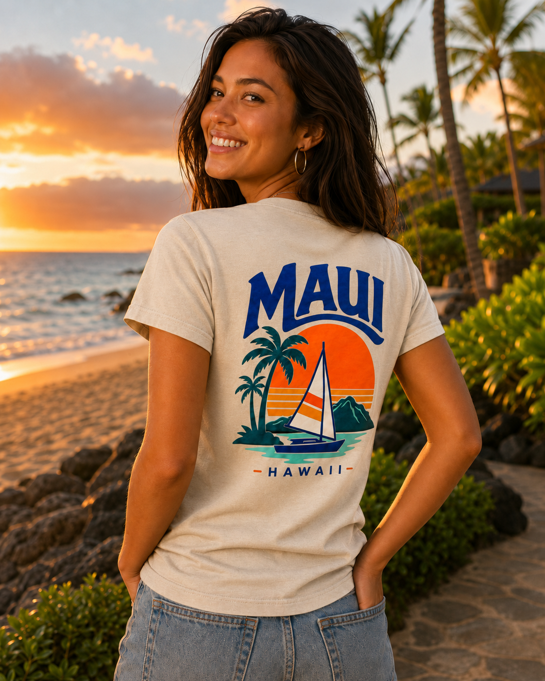 Maui Sail Sunset T-Shirt — Hawaii Palm Beach Vacation Tee