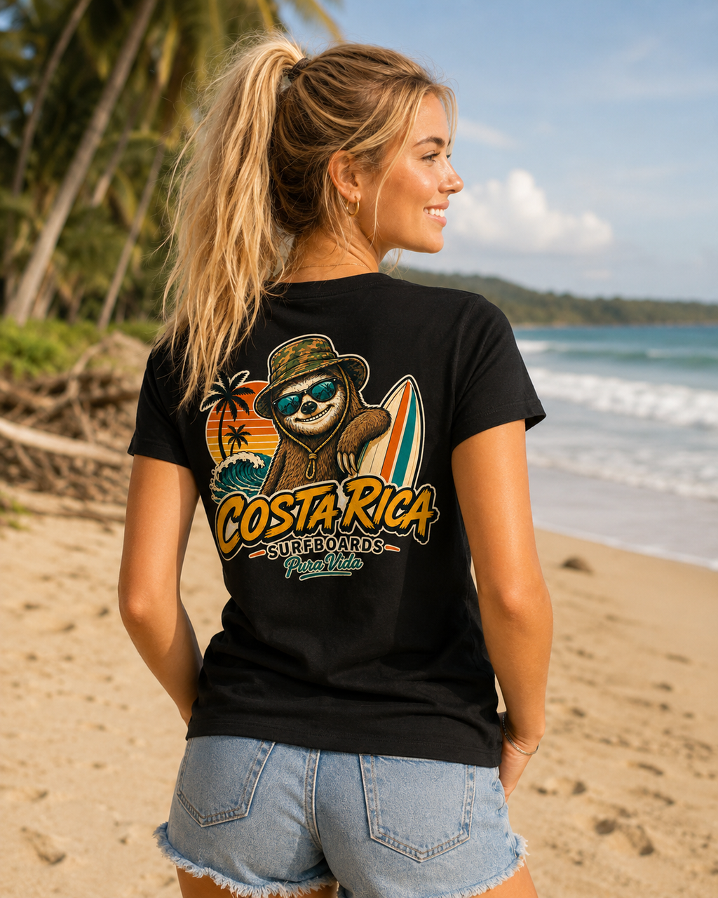 Pura Vida Sloth Beach Costa Rica T-Shirt – Retro Tropical Surf Graphic Tee