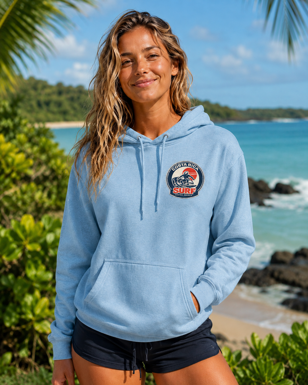 Costa Rica Surf Retro Hoodie — Vintage Surfer Graphic Pullover