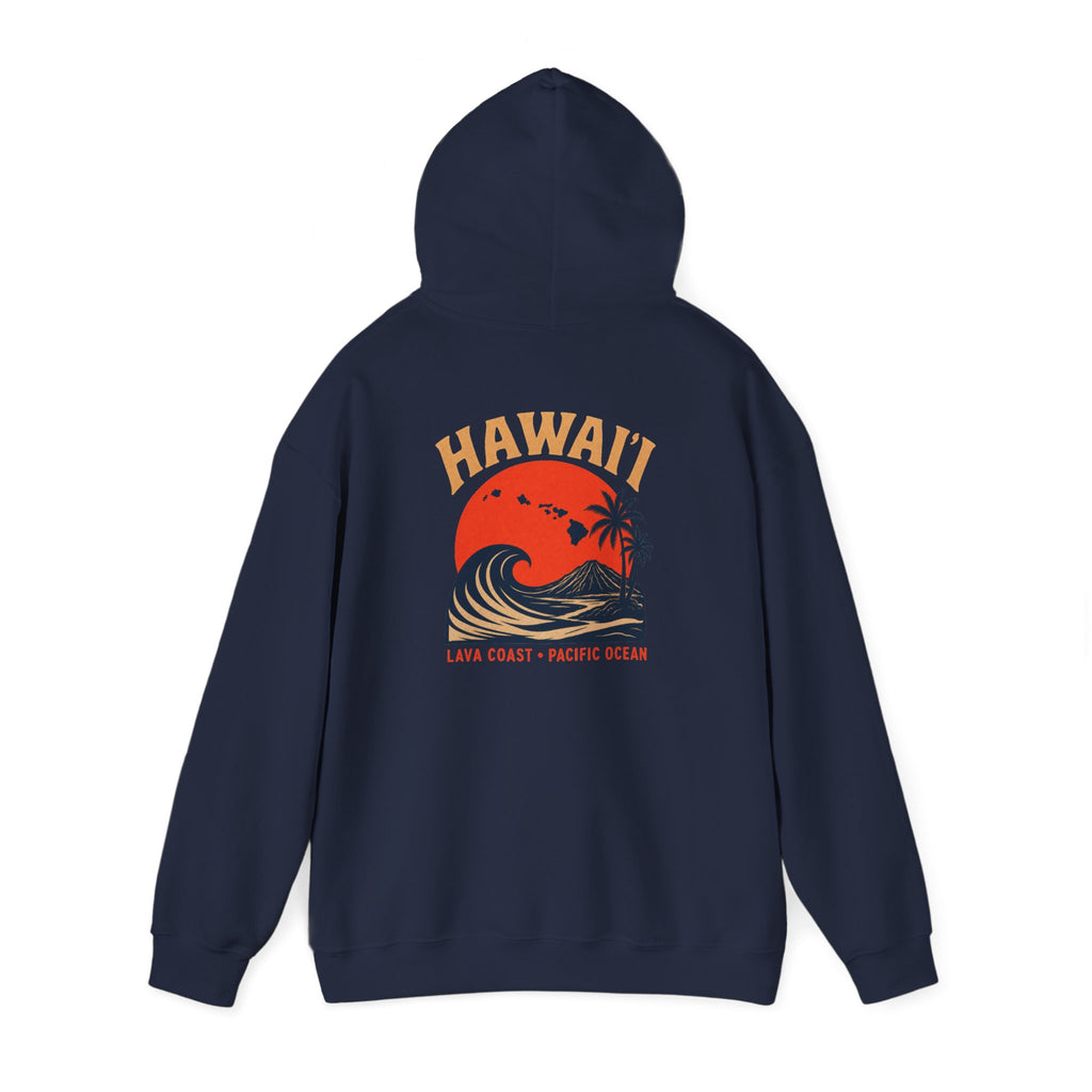 Hawai'i Lava Coast Surf Hoodie | Vintage Wave, Volcano & Palm Tree Graphic Sweatshirt