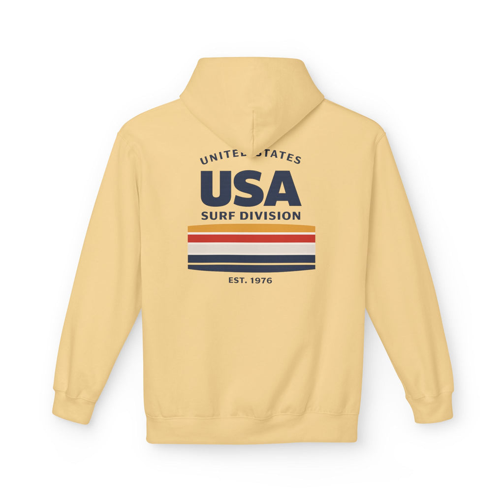 USA Surf Division Vintage Stripes Hoodie — Chest & Back Graphic