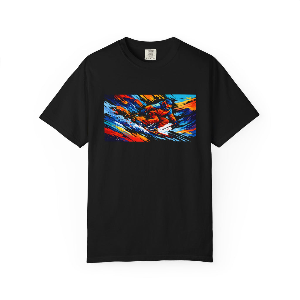 Downhill Skiing Art T-Shirt — Colorful Abstract Ski Graphic Tee