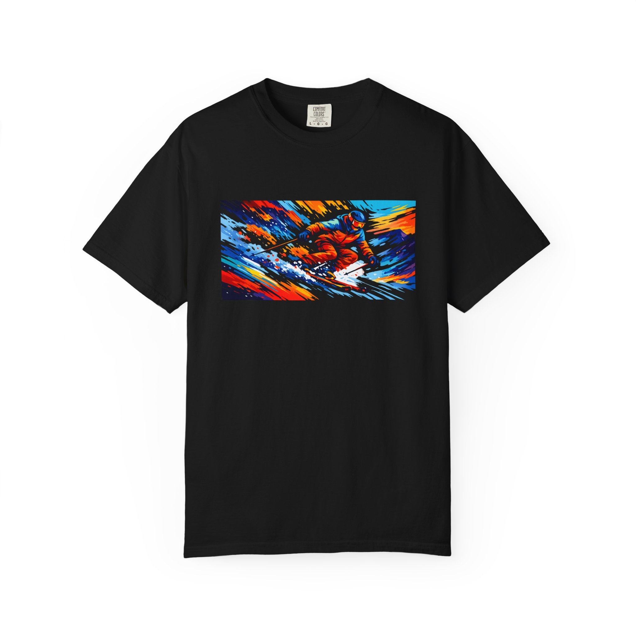 Downhill Skiing Art T-Shirt — Colorful Abstract Ski Graphic Tee