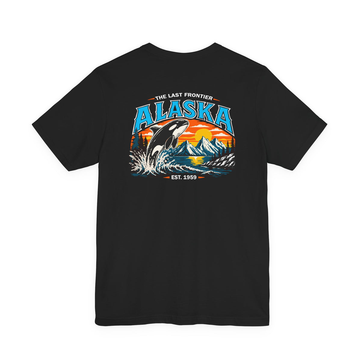 Alaska The Last Frontier T-Shirt – Orca Sunset Graphic Tee, Vintage Outdoor Travel Shirt, Nature Adventure Back Print Tee